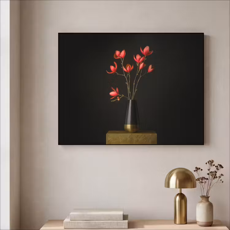 Rode - Bloemen - Vaas Textielframe zwart klein -sfeer2