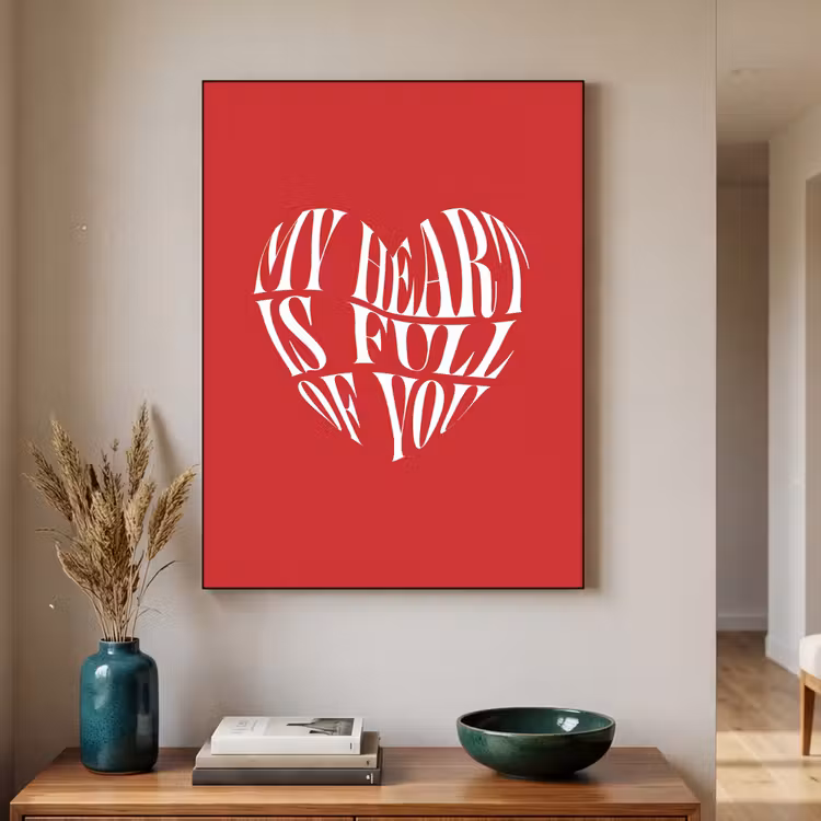 Rood - Hart- Tekst - Valentijn Textielframe zwart klein -sfeer1