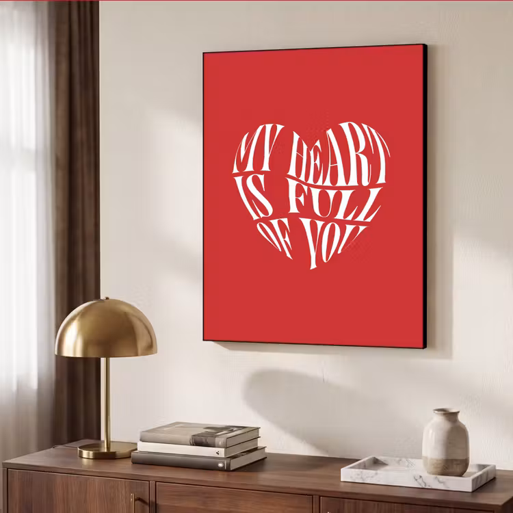 Rood - Hart- Tekst - Valentijn Textielframe zwart klein -sfeer3