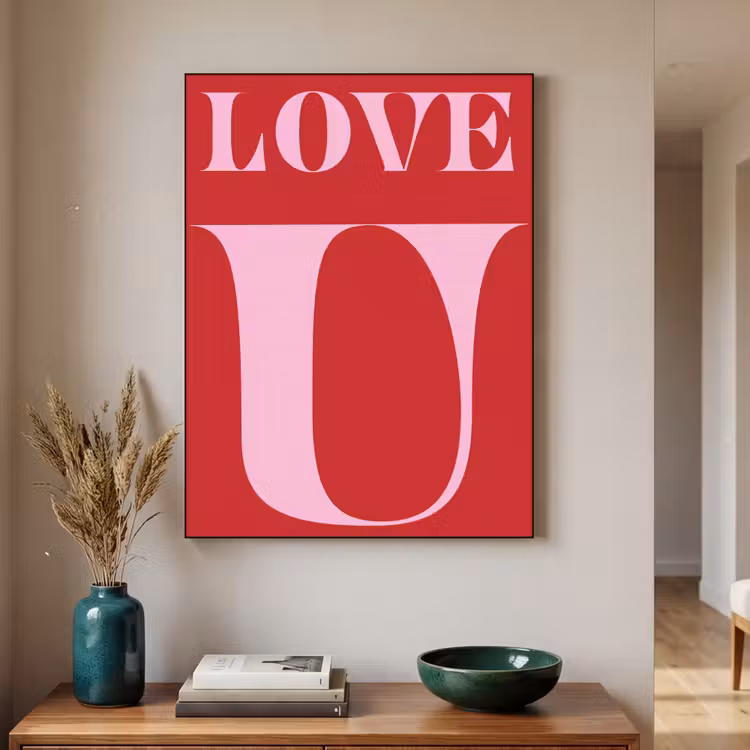 Rood - Love - Valentijn - Roze Textielframe zwart klein -sfeer1