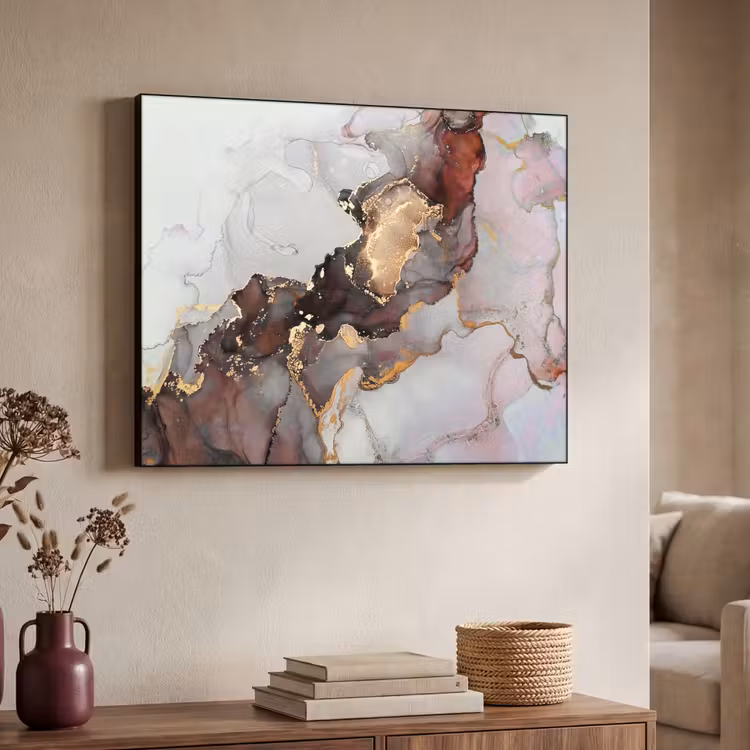 Rood - Marmer - Goud Textielframe zwart klein -sfeer3