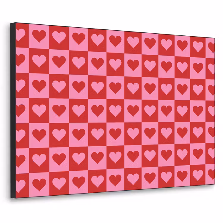 Rood - Roze - Schaakbord - Valentijn Textielframe zwart klein -3d