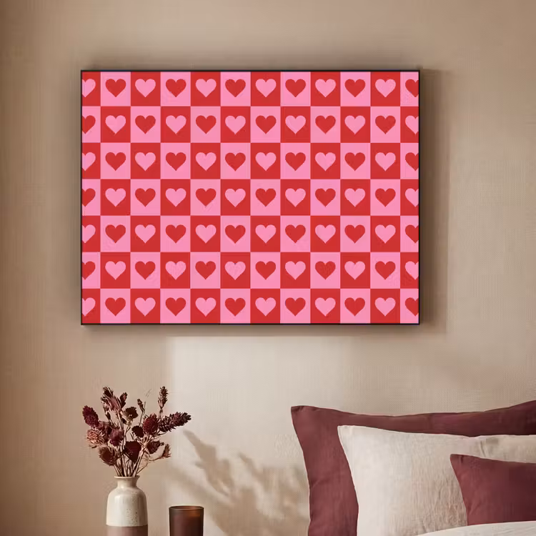 Rood - Roze - Schaakbord - Valentijn Textielframe - compleet frame klein -sfeer1