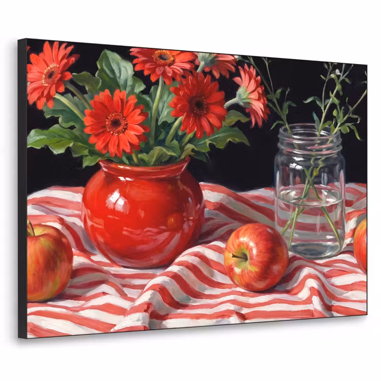 Art Frame - Rote Blumen – Vase - Rode bloemen - Vaas Textielframe zwart klein