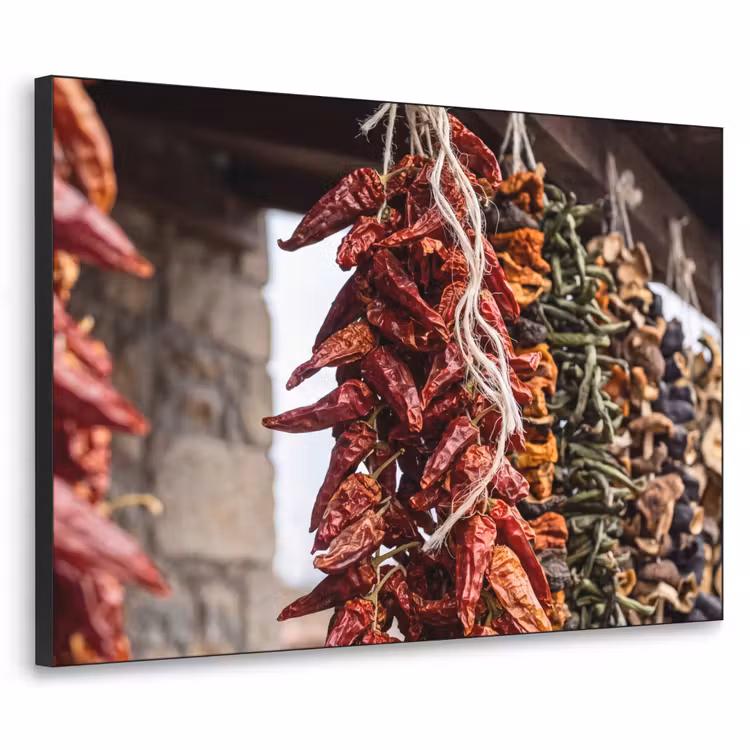 Art Frame - Rote Chilischoten – Essen - Rode pepers - Eten Textielframe zwart klein
