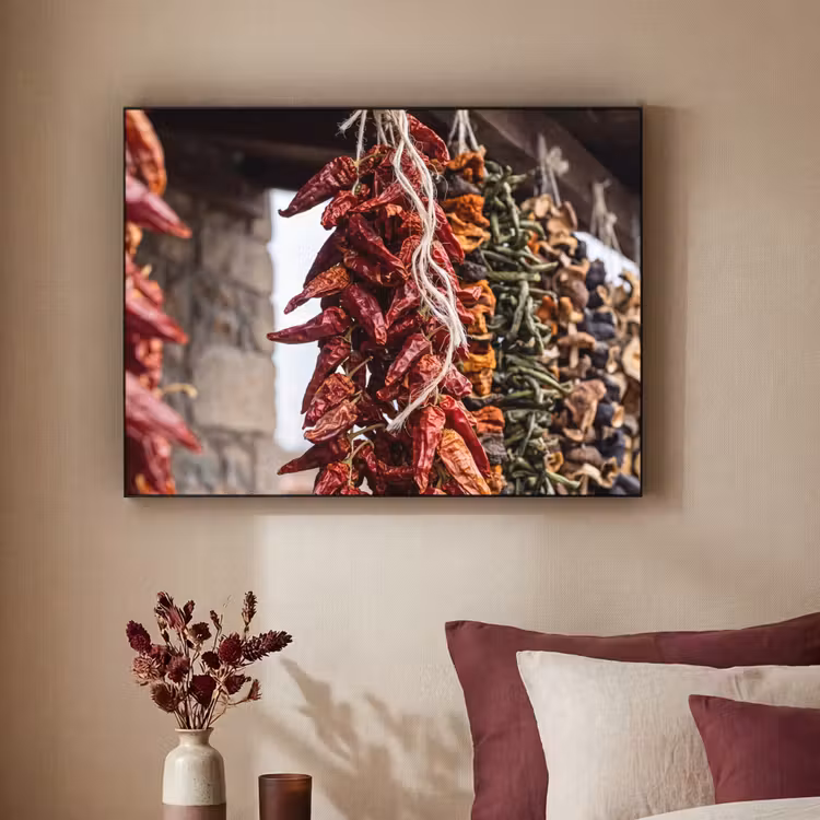 Art Frame - Rote Chilischoten – Essen - Rode pepers - Eten Textielframe zwart klein