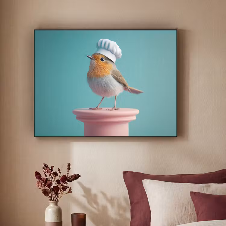 Roodborstje - Vogel - Koksmuts - Sokkel Textielframe - compleet frame klein -sfeer1