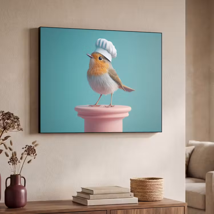 Roodborstje - Vogel - Koksmuts - Sokkel Textielframe zwart klein -sfeer3