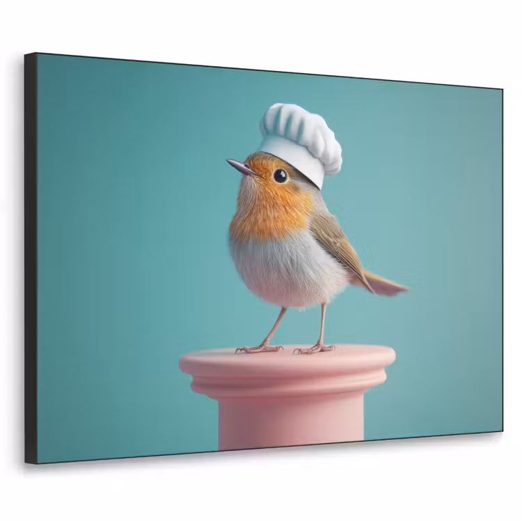 Roodborstje - Vogel - Koksmuts - Sokkel Textielframe zwart klein -3d