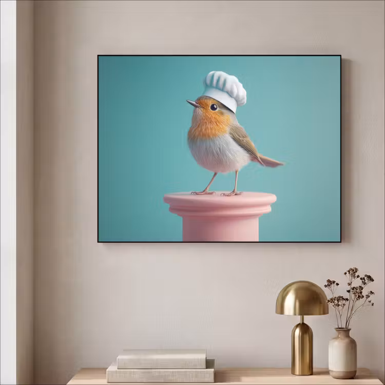 Roodborstje - Vogel - Koksmuts - Sokkel Textielframe - compleet frame klein -sfeer2