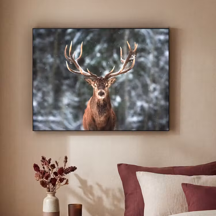 Hert - Winter - Sneeuw - Bos - Natuur - Dier Textielframe - compleet frame klein -sfeer1