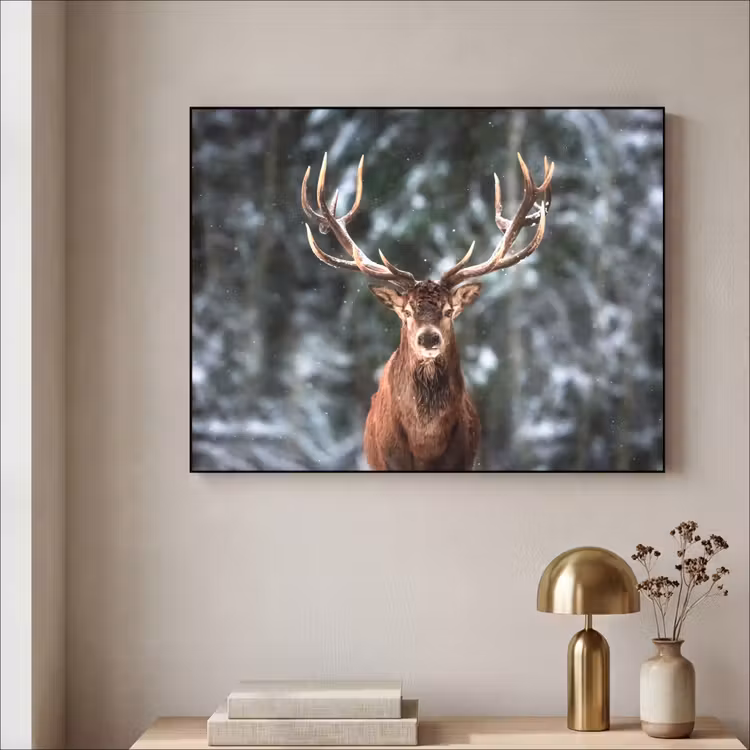 Hert - Winter - Sneeuw - Bos - Natuur - Dier Textielframe - compleet frame klein -sfeer2