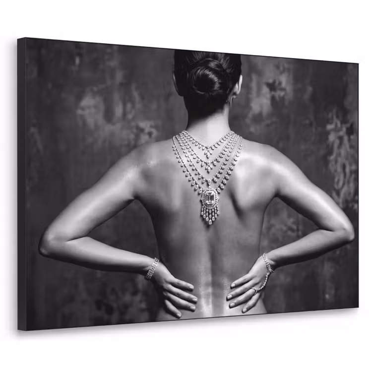Rug - Ketting - Portret - Zwart - Wit - Glamour Textielframe zwart klein -3d