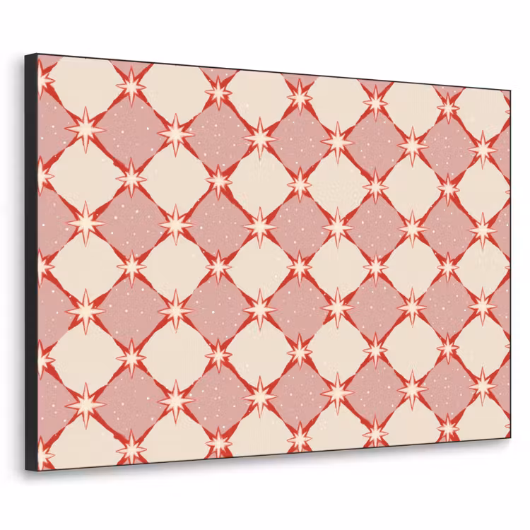 Ruiten - Sterren - Vintage - Oudroze - Rood Textielframe zwart klein 947 -3d