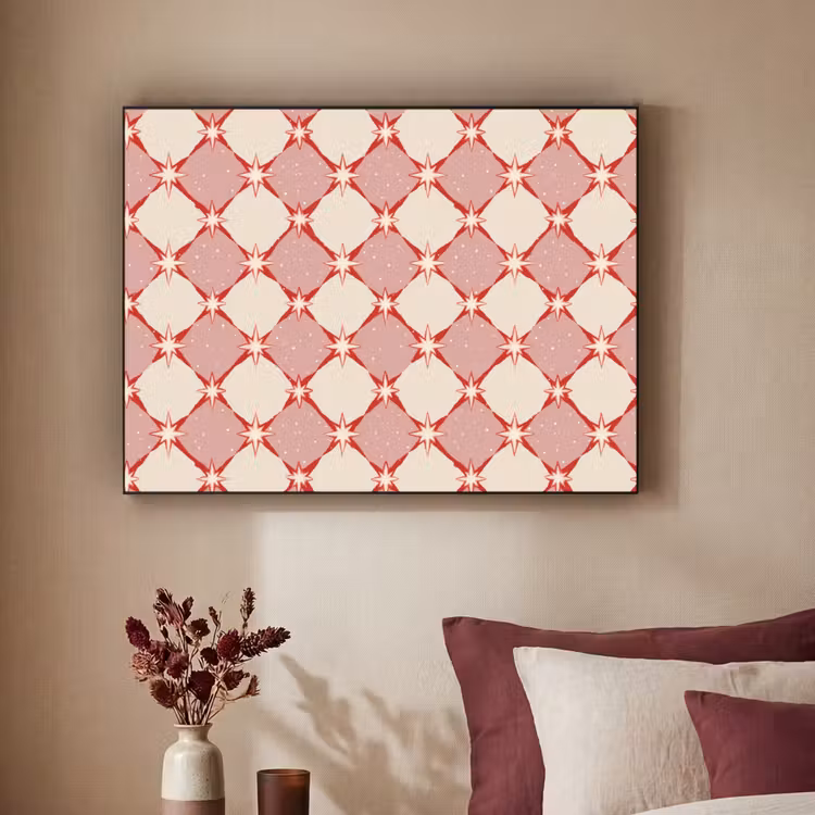 Ruiten - Sterren - Vintage - Oudroze - Rood Textielframe zwart klein 947 -sfeer1