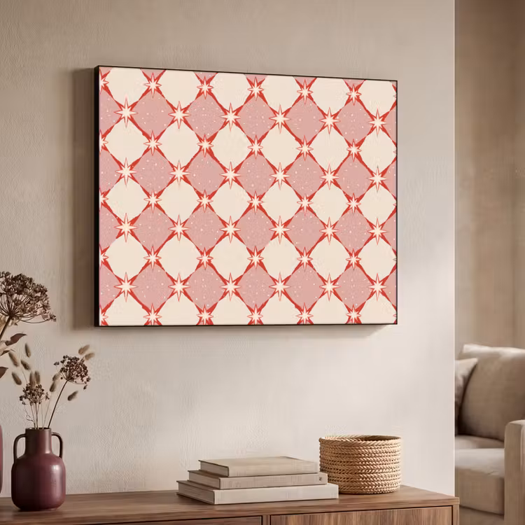 Ruiten - Sterren - Vintage - Oudroze - Rood Textielframe zwart klein 947 -sfeer3