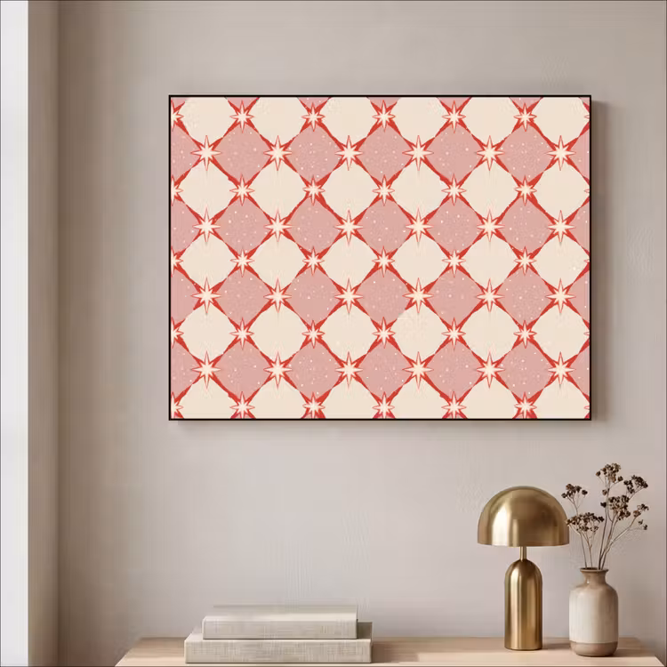 Ruiten - Sterren - Vintage - Oudroze - Rood Textielframe zwart klein 947 -sfeer2