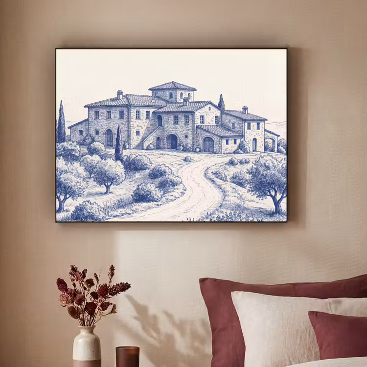 Art Frame - Rustikal - Anwesen - Blau - Rustiek - Landgoed - Blauw Textielframe zwart klein