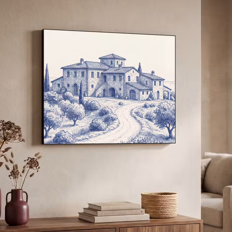 Art Frame - Rustikal - Anwesen - Blau - Rustiek - Landgoed - Blauw Textielframe zwart klein