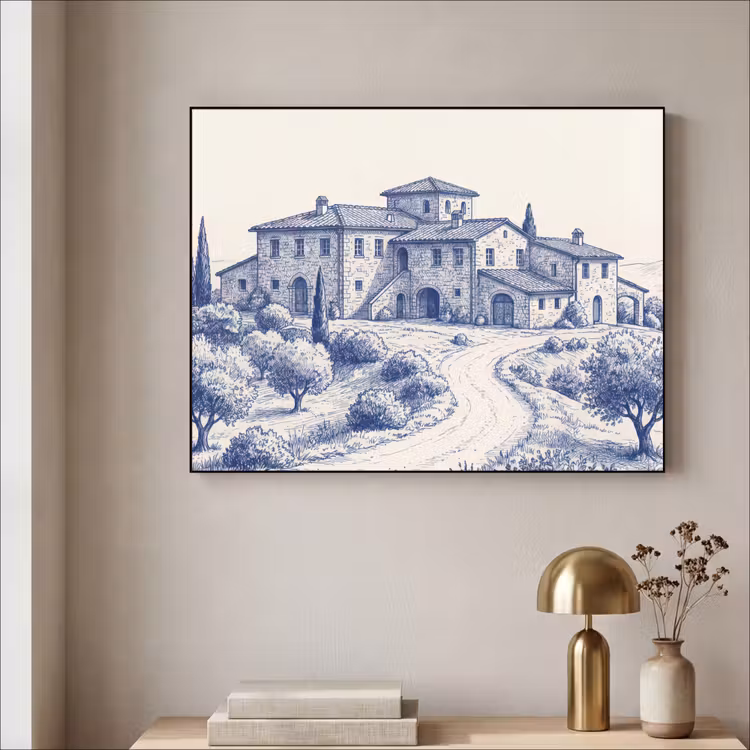 Art Frame - Rustikal - Anwesen - Blau - Rustiek - Landgoed - Blauw Textielframe zwart klein