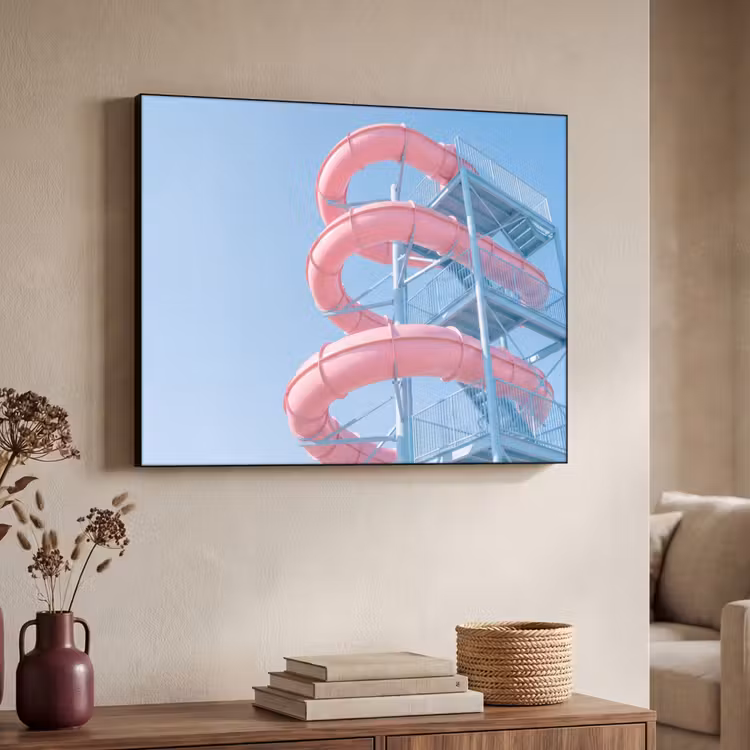 Glijbaan - Waterpark - Spiraal - Modern - Roze Textielframe zwart klein -sfeer3
