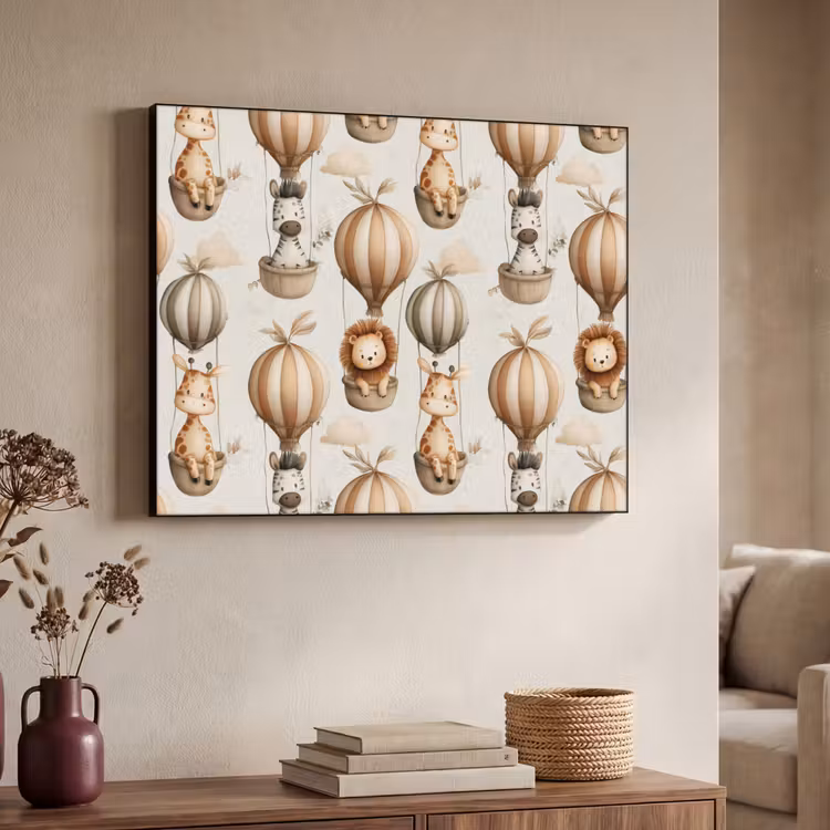 Safari - Luchtballonen - Taupe Textielframe zwart klein 947 -sfeer3