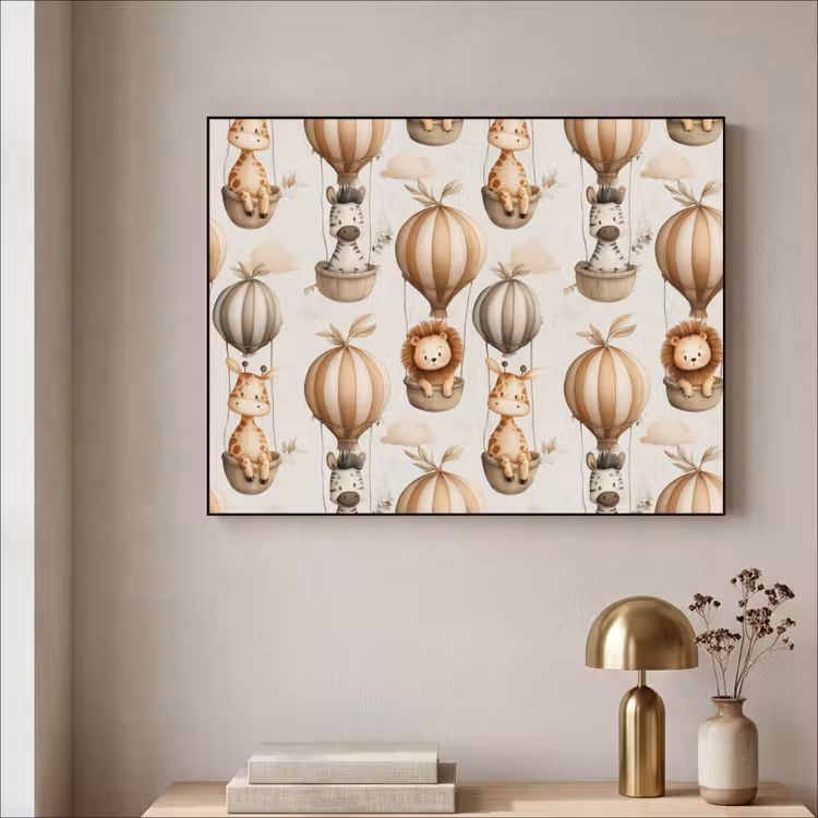 Safari - Luchtballonen - Taupe Textielframe zwart klein 947 -sfeer2