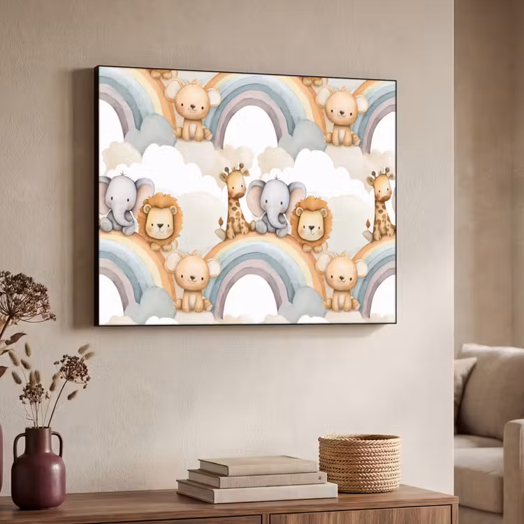 Safari - Regenboog - Kleurrijk Textielframe zwart klein 947 -sfeer3