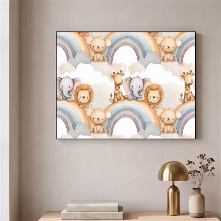 Safari - Regenboog - Kleurrijk Textielframe zwart klein 947 -sfeer2