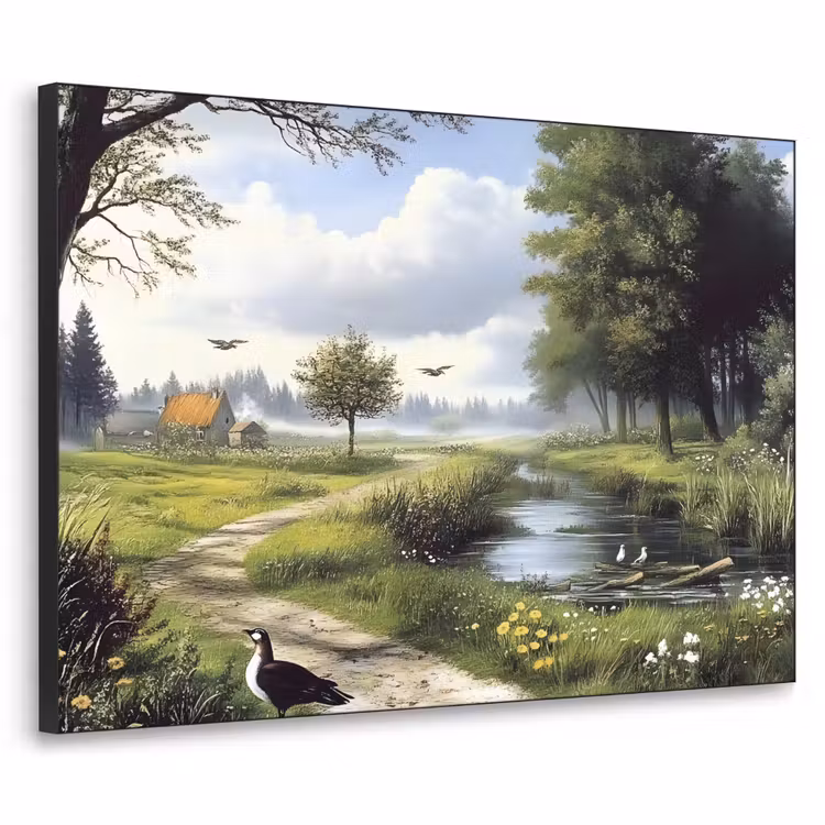 Zandpad - Groen landschap - Water Textielframe zwart klein -3d