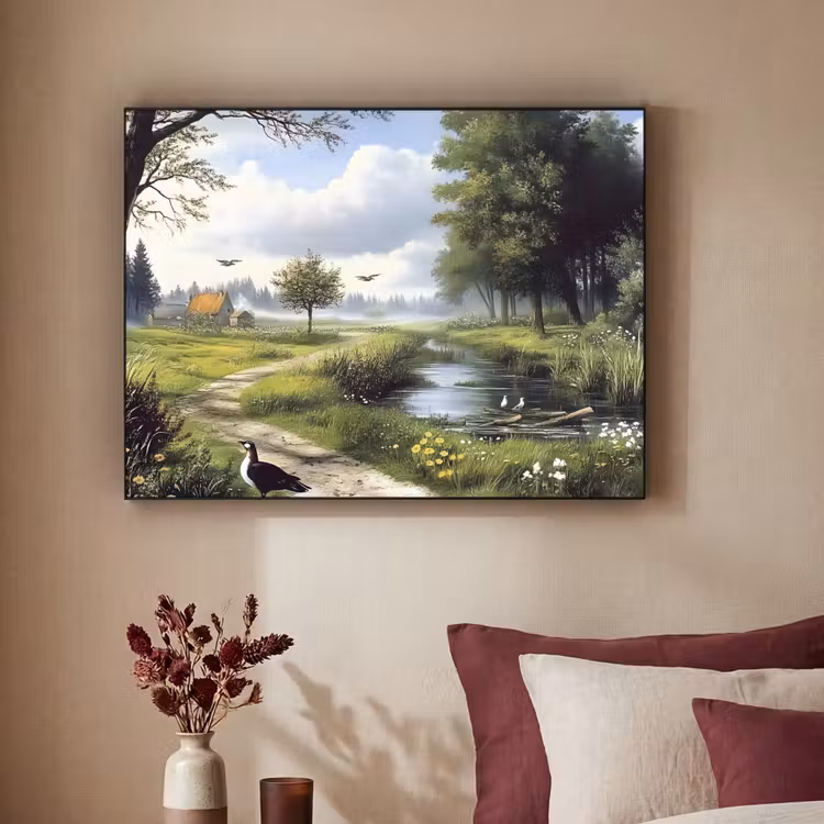 Zandpad - Groen landschap - Water Textielframe - compleet frame klein -sfeer1