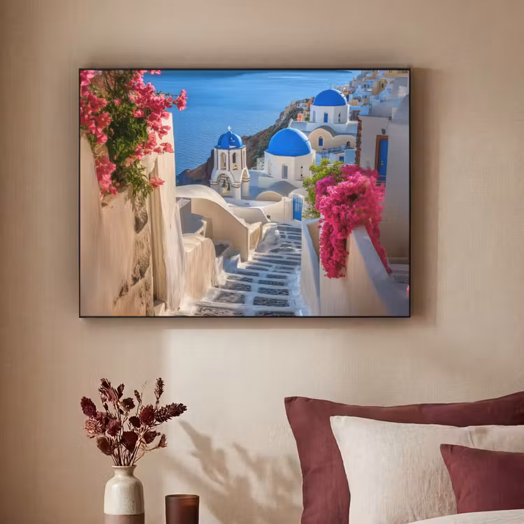 Santorini - Bloemen - Griekenland Textielframe - compleet frame klein -sfeer1