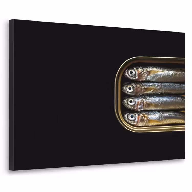 Sardines - Blik - Zwart - Vissen Textielframe zwart klein -3d