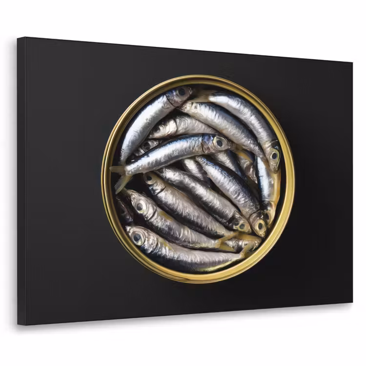Sardines - Vissen - Rond - Zwart Textielframe - compleet frame klein -3d