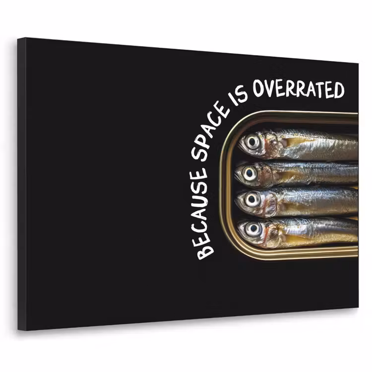 Sardines - Tekst - Vis - Blik Textielframe zwart klein -3d