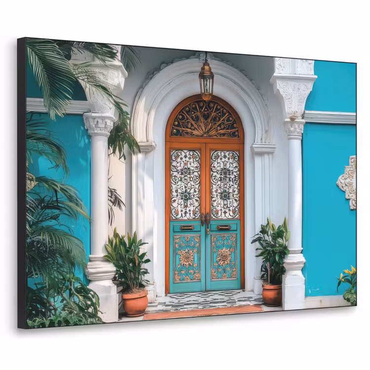 Zuilen - Sierlijke - Deur - Blauw Textielframe - compleet frame klein -3d