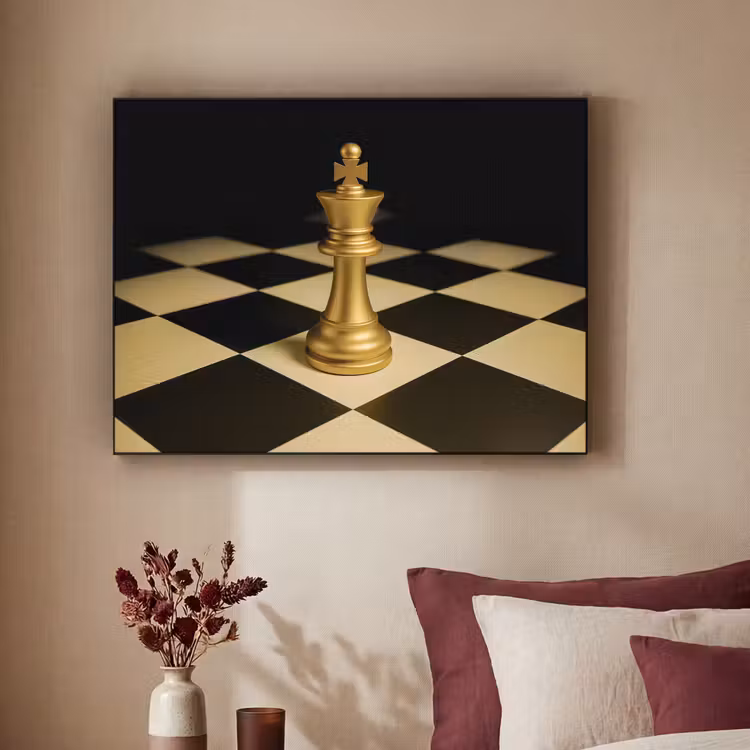 Schaakstuk - Koning - Schaakbord - Geblokt Textielframe - compleet frame klein -sfeer1