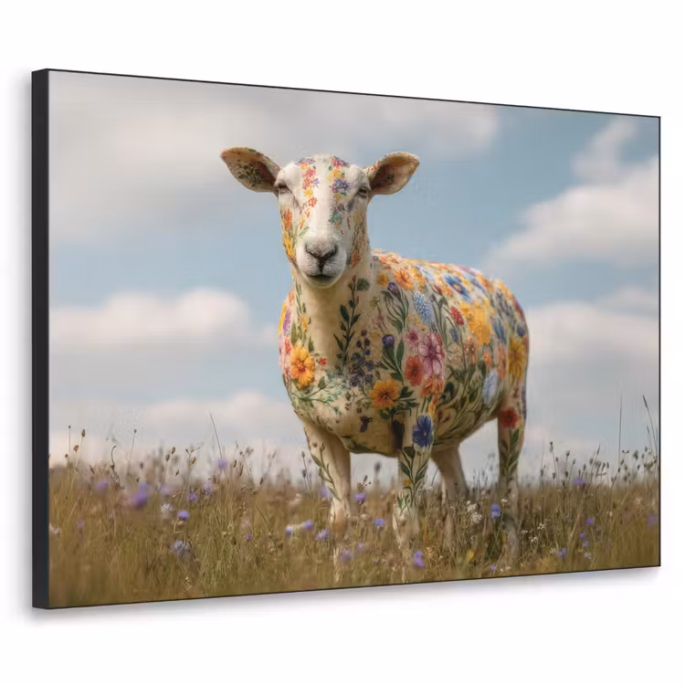 Schaap - Bloemen - Weide Textielframe zwart klein -3d