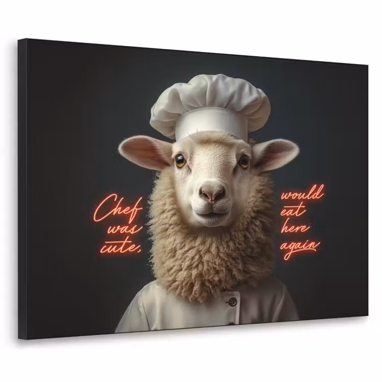 Schaap - Kokskleding - Neon - Quote Textielframe zwart klein -3d
