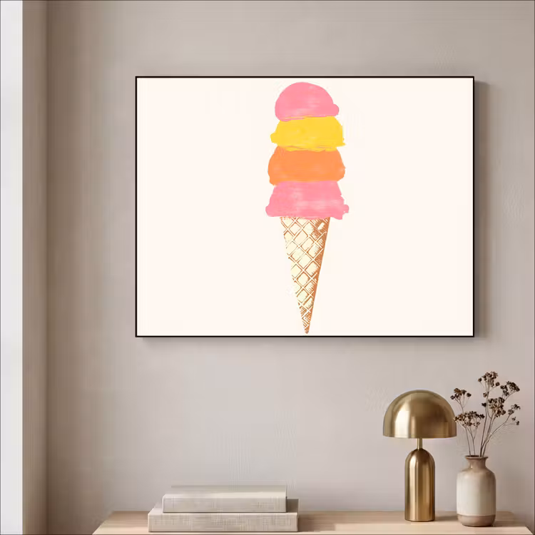 Schepijs - Hoorntje - Illustratie - Minimalistisch Textielframe - compleet frame klein -sfeer2