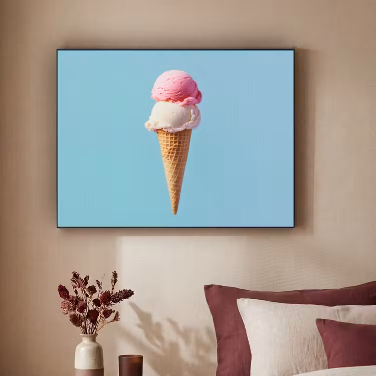 Bolletjes - Schepijs - Hoorntje - Blauw Textielframe zwart klein -sfeer1