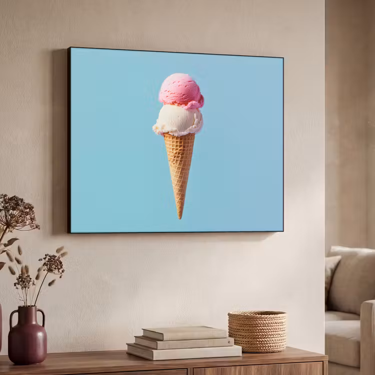Bolletjes - Schepijs - Hoorntje - Blauw Textielframe - compleet frame klein -sfeer3