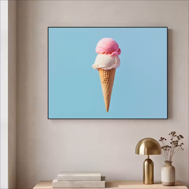 Bolletjes - Schepijs - Hoorntje - Blauw Textielframe - compleet frame klein -sfeer2