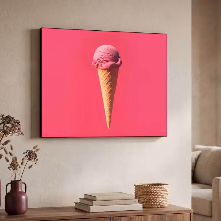 Schepijs - Roze - Hoorntje Textielframe zwart klein -sfeer3
