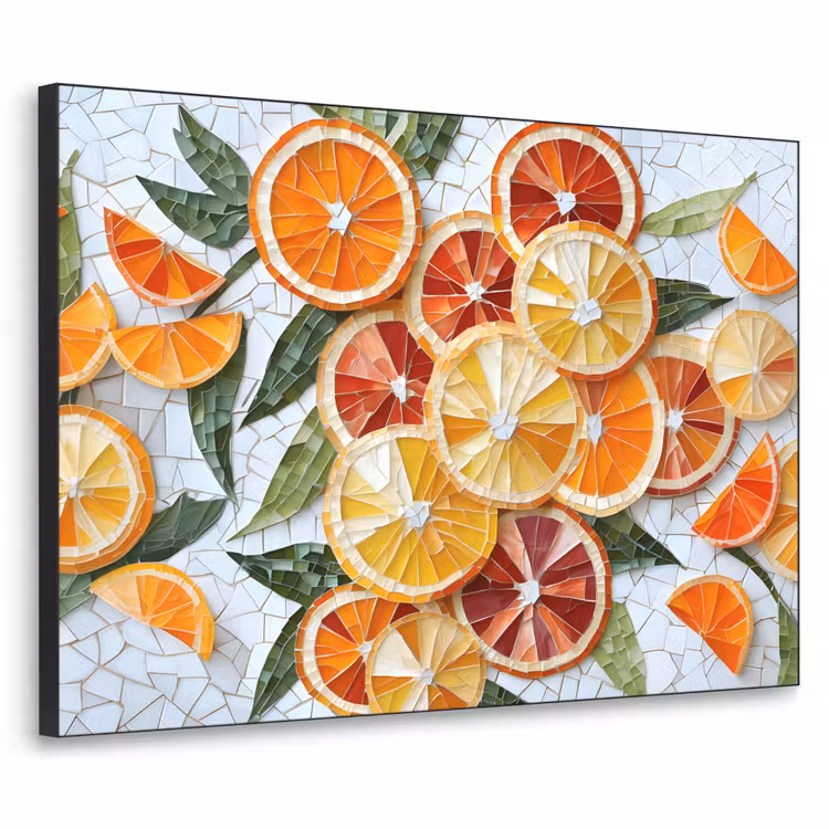 Schijfjes - Fruit - Oranje - Mozaïek Textielframe - compleet frame klein -3d