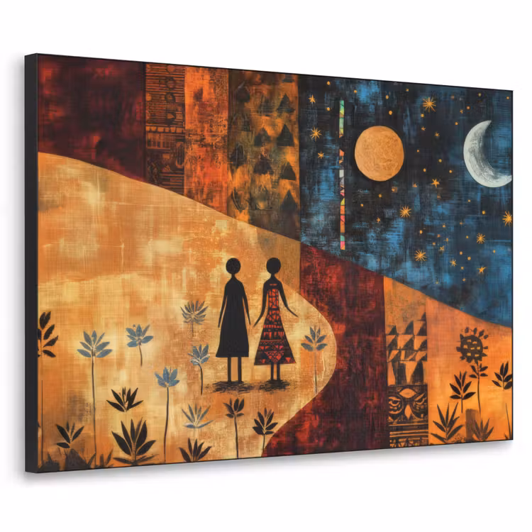 Silhouetten - Abstract - Zon - Maan Textielframe zwart klein -3d
