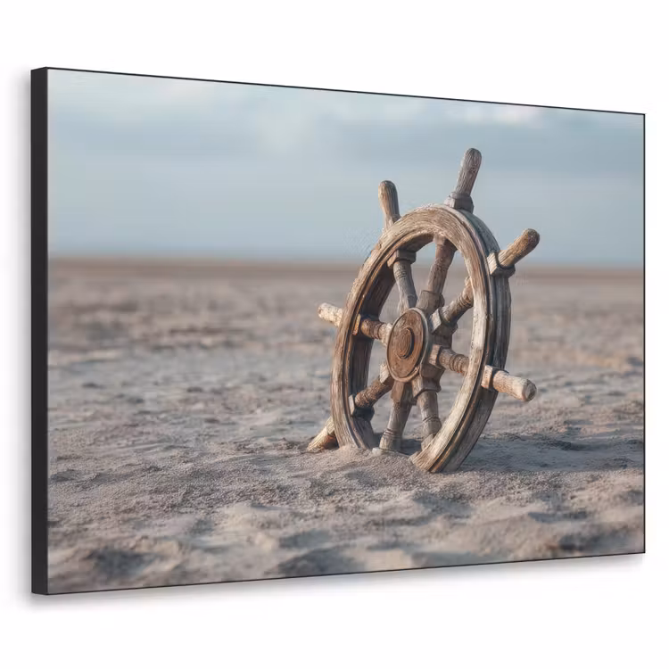 Scheepsstuur - Hout - Bruin - Zand Textielframe zwart klein -3d
