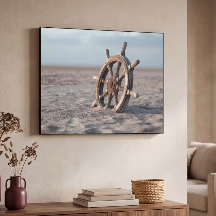 Scheepsstuur - Hout - Bruin - Zand Textielframe - compleet frame klein -sfeer3