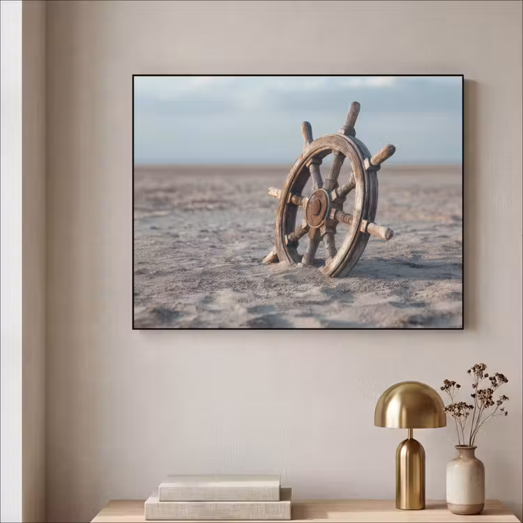 Scheepsstuur - Hout - Bruin - Zand Textielframe - compleet frame klein -sfeer2