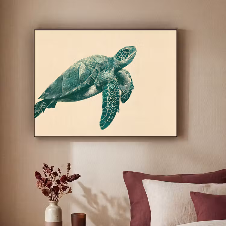 Schildpad - Sierlijk - Groen - Schild Textielframe - compleet frame klein -sfeer1